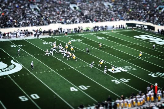 View of football field from above