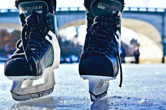 Close up of men's hockey skates