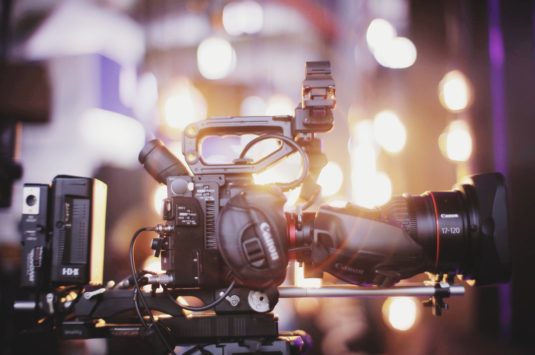 Movie camera on a film set