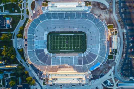 An arial shot of Notre Dame's football stadium